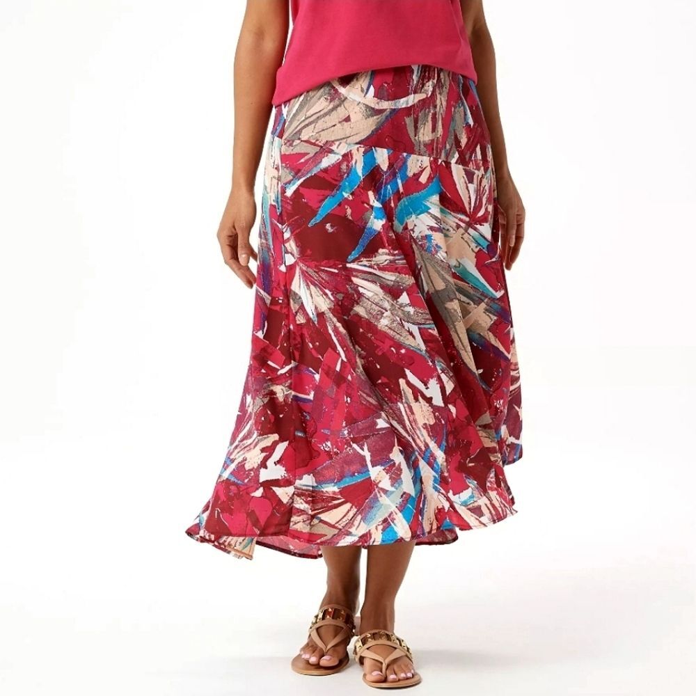 Bob Mackie Wearable Art Midi Skirt Womens Size Large Elastic Waistband Boho Arts